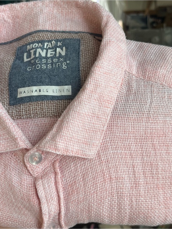 montauk linen Other - Montauk Linen Essex Crossing Mens XL Shirt Pink Woven Pocket Button Short Sleeve